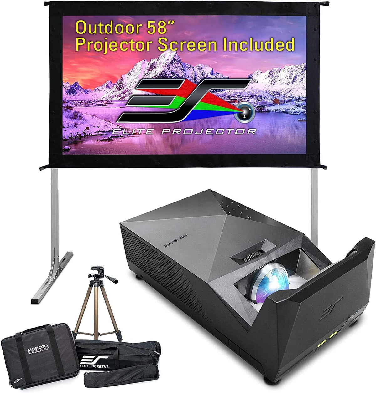 Projector ultra-short focal length portable outdoor family courtyard movie night projector, waterproof projector, 1080p resolution, 1500 lumens, supports Wireless and built-in battery, compatible with iOS TV platform