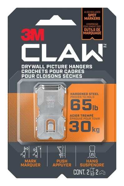 3M Claw DrywAll Picture Hangers, 65-lb Capacity