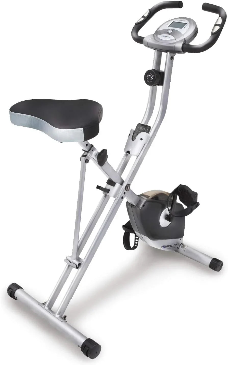 Compact folding exercise bike, 8 different intensity level fixed bikes, featuring Wireless tracking function and option for tablet stand.