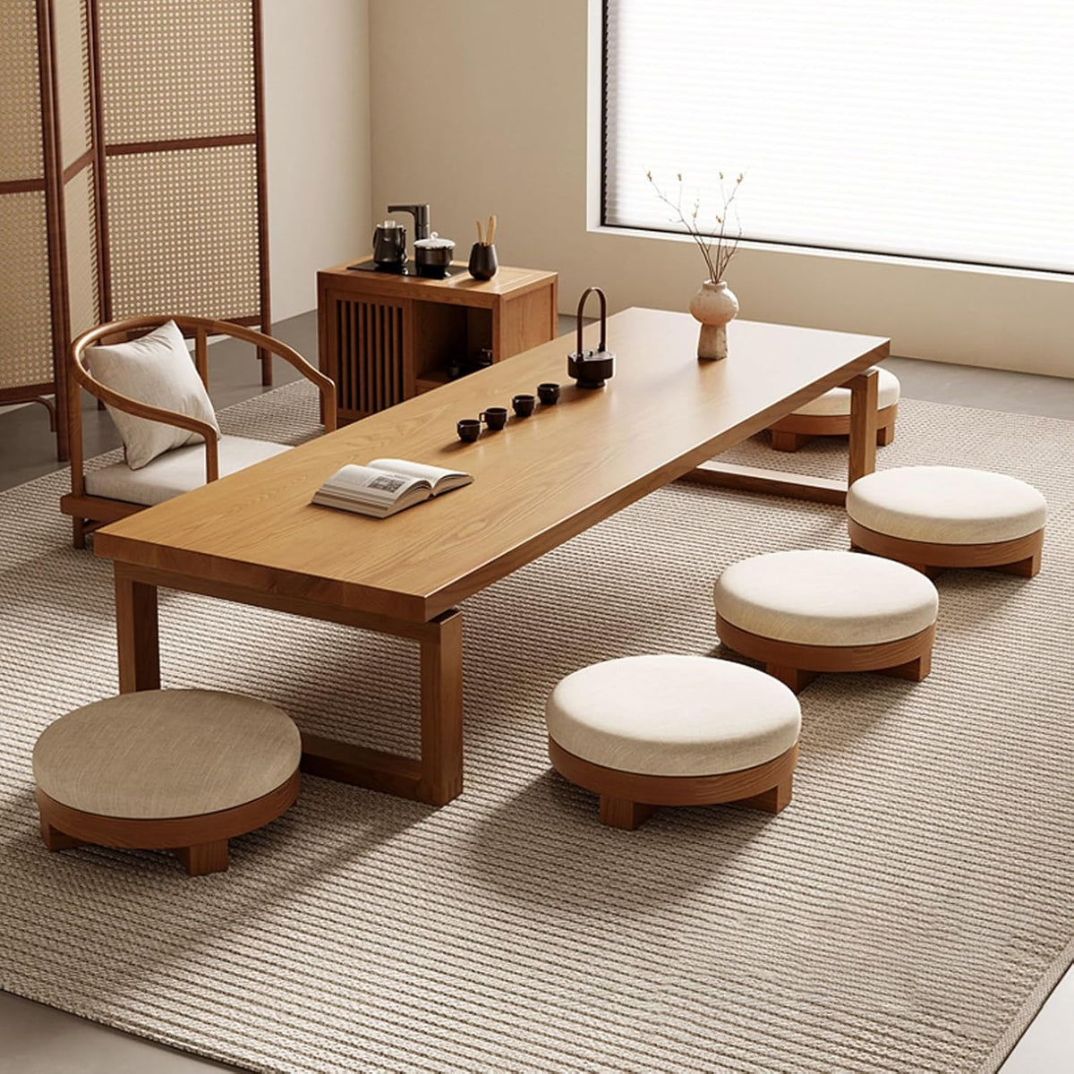 Japanese tatami coffee table,round wood coffee table,wooden coffee table living room,Japanese floor table,tea table,tatami table,low table for sitting on the floor,Walnut coffee table(100cm/39.3in)