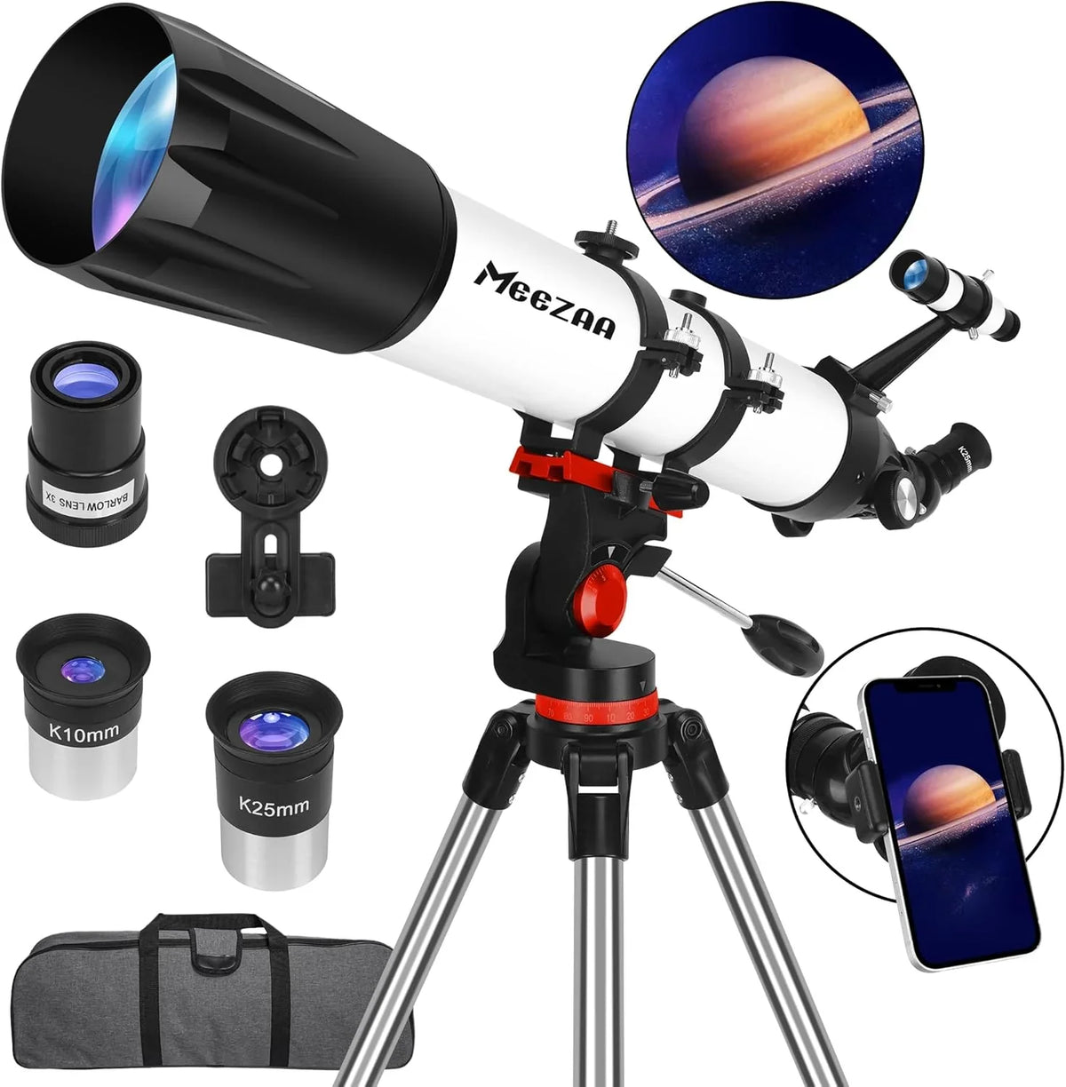 Telescope, Telescope for Adults High Powered Professional, 90mm Aperture 800mm Refractor Telescopes for Astronomy Beginners Fully Multi-Coated with AZ Mount Tripod & Phone Adapter & Carry Bag