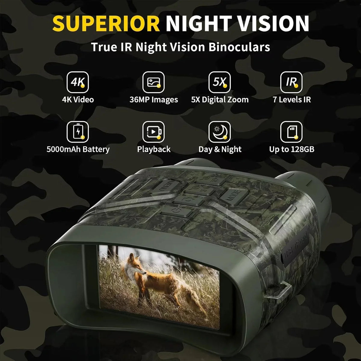 Night Vision Goggles - 4K Night Vision Binoculars with 5000mAh Rechargeable Battery, 32GB TF Card can Save Photo and Video, 3'' HD Screen for Camping & Security, Black