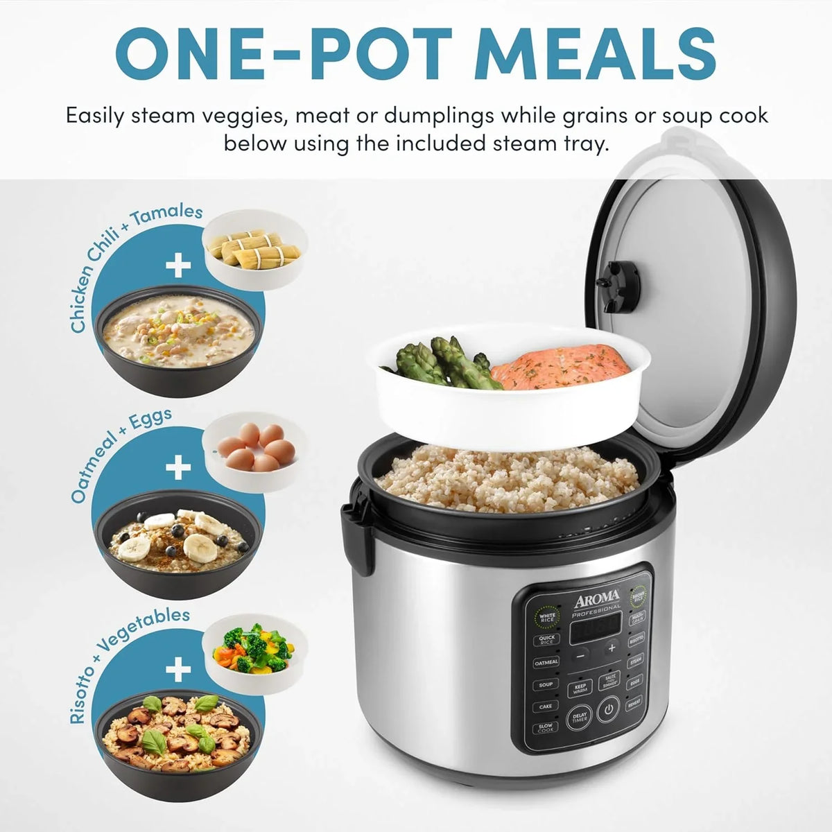 Digital rice cooker, 4 cup capacity (uncooked state) / 8 cup capacity (cooked state), steamer, multi-functional cooking pot, slow cooker, oatmeal pot, automatic insulation function, 2 gallons, stainless steel shell