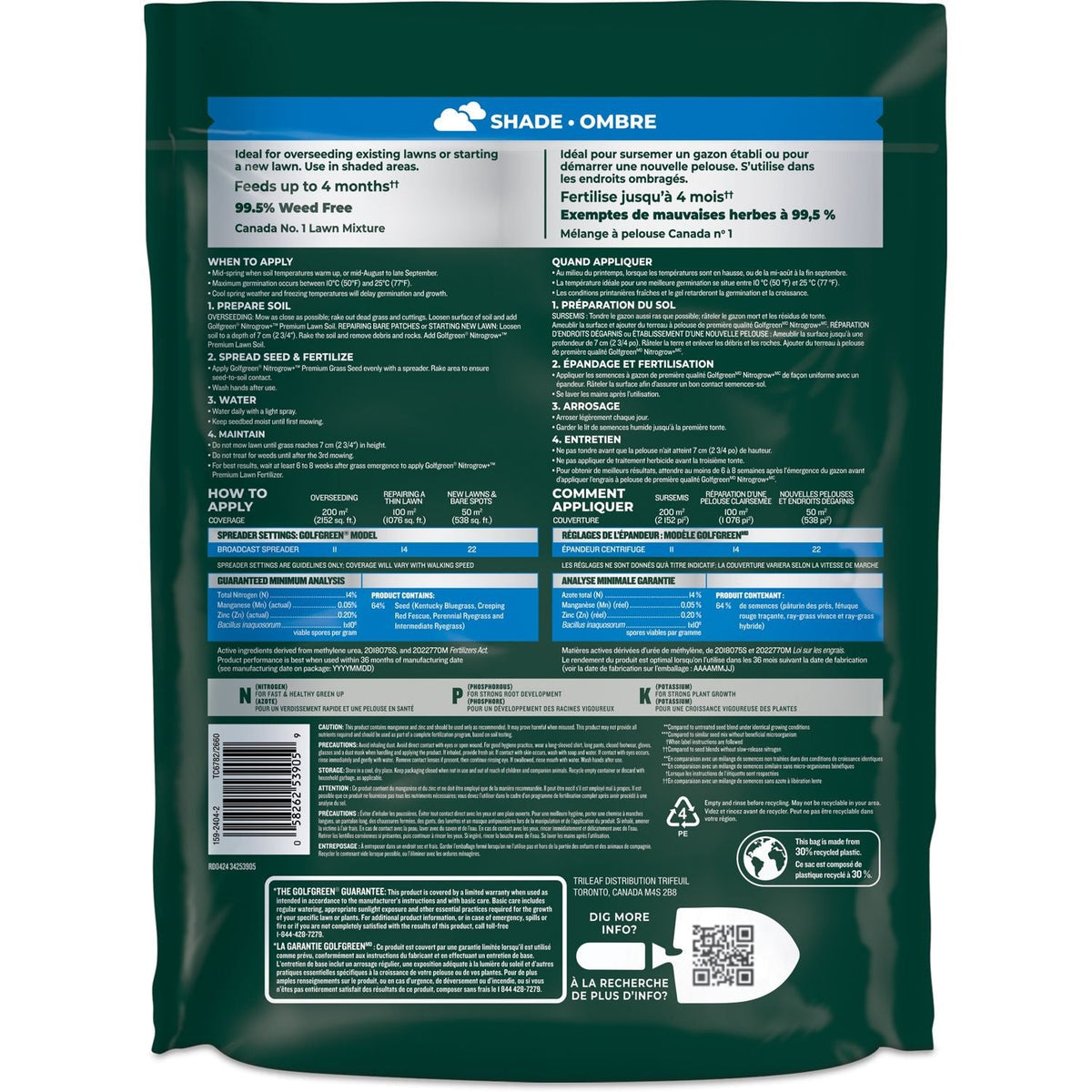 Nitrogrow+ Premium Nitrogen Enriched Shade Grass Seed with Fertilizer, 14-0-0, 1.2kg