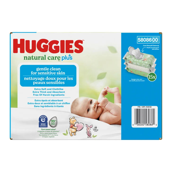 Huggies Natural Care Plus Wipes, 15-packs of 72