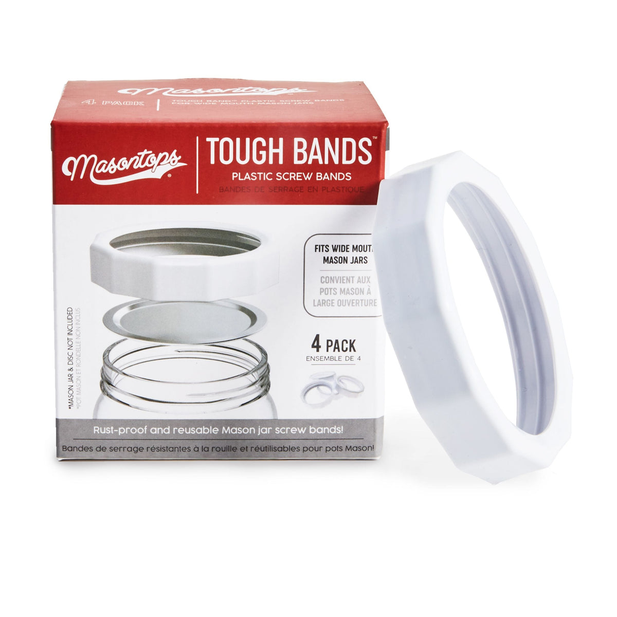 Wide Tough Screw Band for Jars, Rust-proof, 4-pk