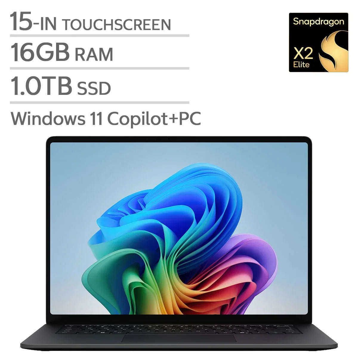 Microsoft Surface 15.0-in. Copilot+ PC Touchscreen Laptop, Qualcomm Snapdragon X2 Plus - 16GB RAM, 1 TB SSD - Black