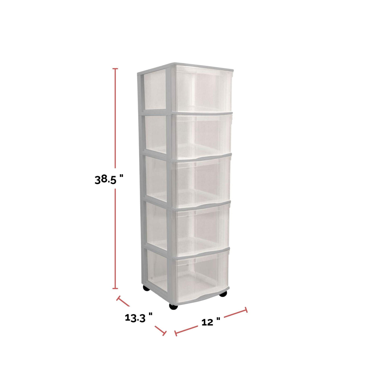 type A Deep Clear Grey Frame 5-Drawer Storage Tower/Cart with Wheels, 39-in