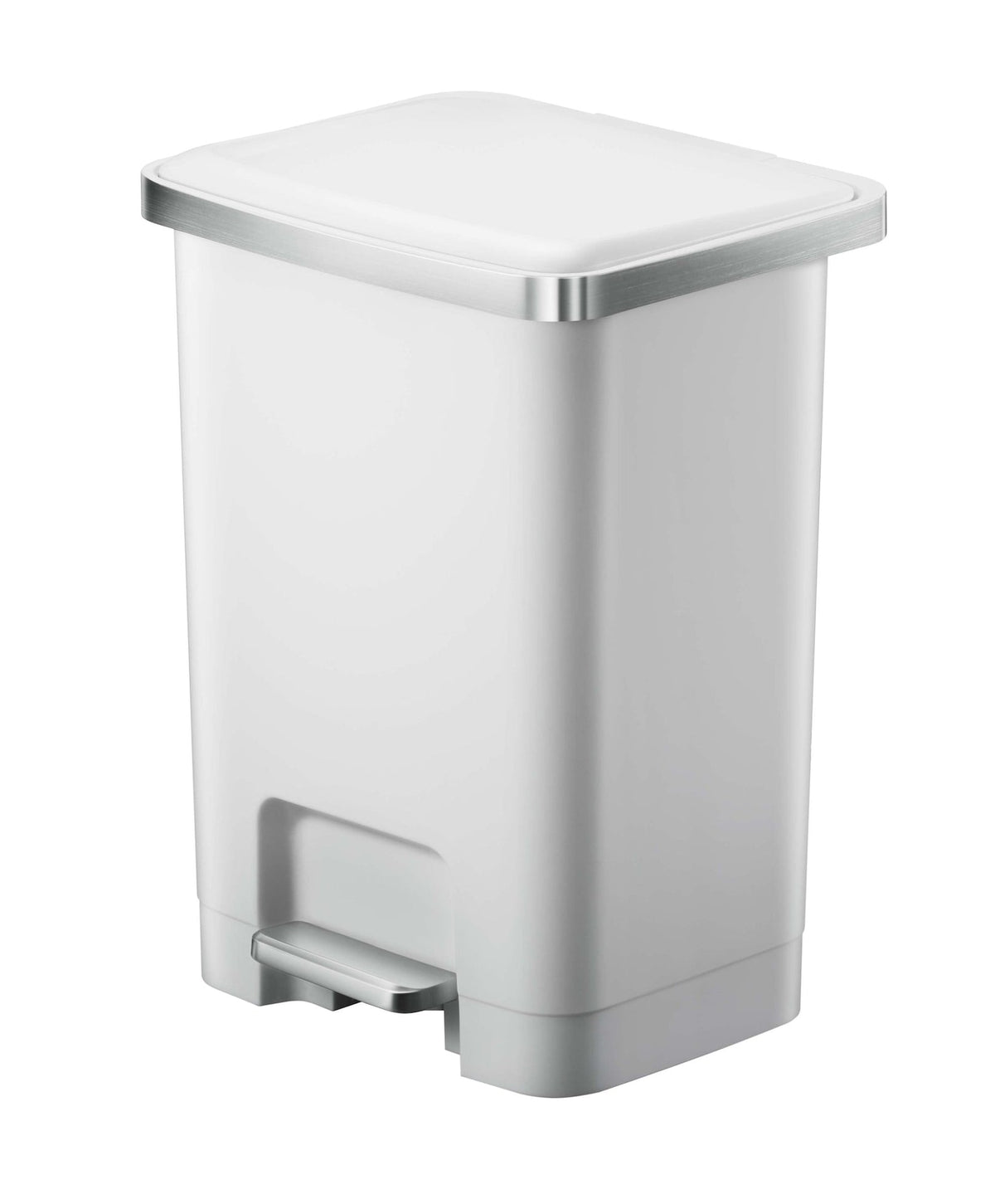 Type A Wide Resin Rectangular Step Refuse Can, White, 25-L