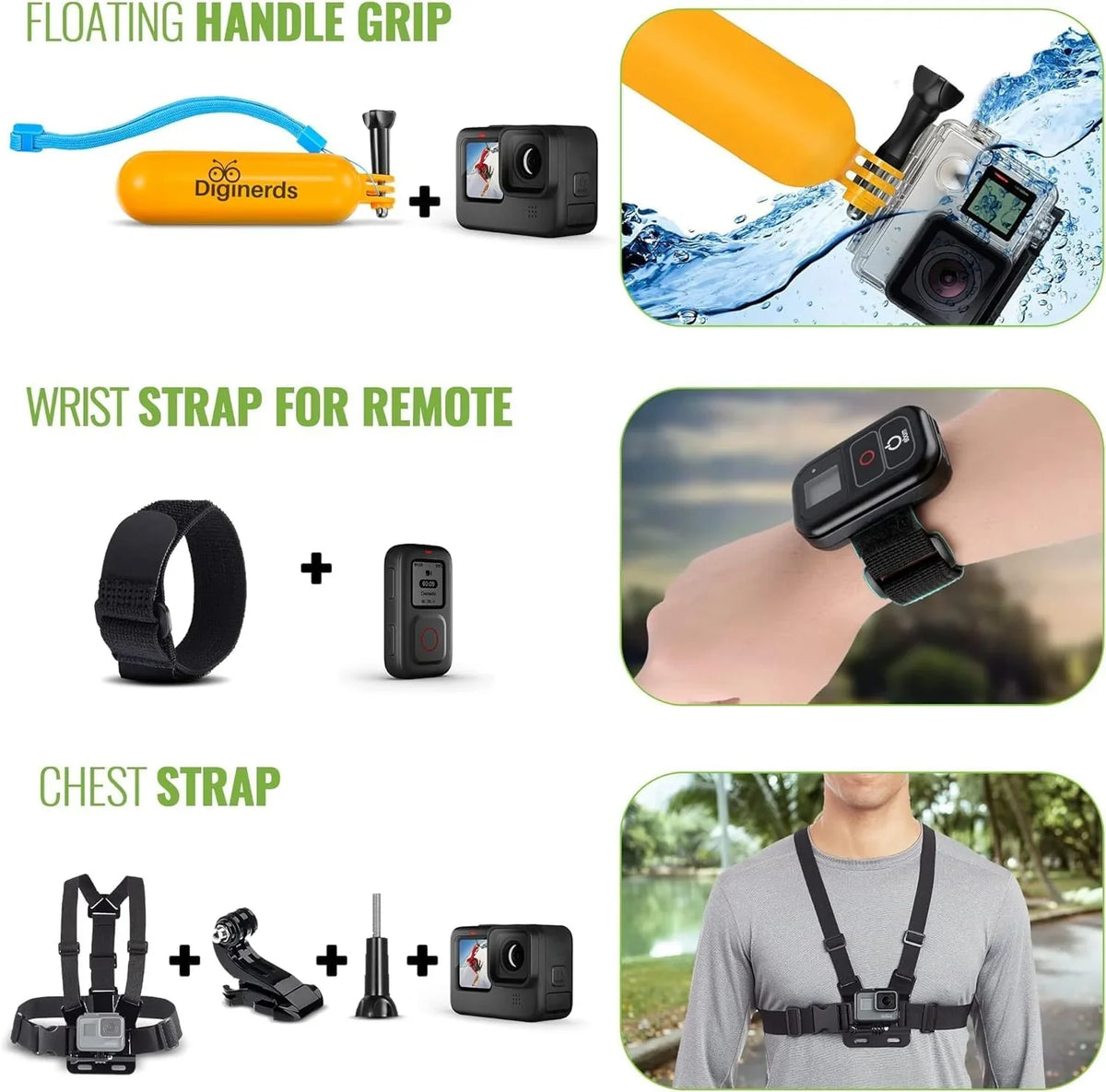 Equipped with a 50-piece accessory kit, 2 spare batteries and a 64GB memory card - a waterproof action camera - 5.3K HDR, 27 million pixels of photos, 1/1.9-inch sensor, live streaming function, webcam, and shake-proof function