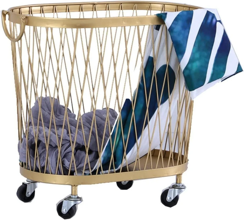 Laundry Hamper with Wheels, Round Mesh Metal Rolling Basket, Iron for Bathroom, Bedroom, Room, Toy & Clothes Storage - 45 * 42.5cm E4089