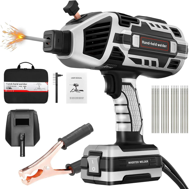 Portable Electric Welding Machine,110V Portable Welder Handheld with IGBT Inverter 5 Variable Current Adjustment,Portable ARC Welder Gun, Fits for 3/32" Wire Rods (Grey) X6090