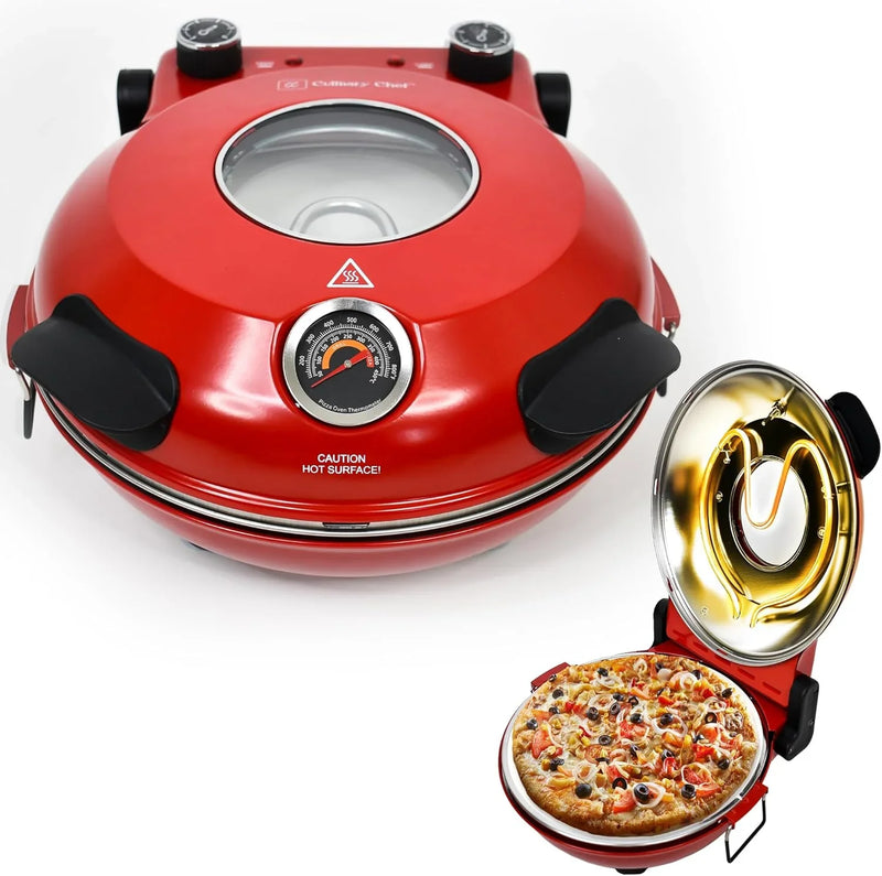 Electric Pizza Oven with Ceramic Stone, Viewing Window, Adjustable Heat Control, Timer and 1200W Baking Power, DIY Homemade Pizzeria, Large 12” Pie Capacity (Black) Y9514