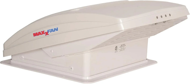 Deluxe - All-In-One RV Vent, Shield & Fan; Built-In Rain Shield, 10 Speed Reversible Fan with Thermostat, Fits Standard 14"x14" Roof Openings, 12V Long Life Motor, White (00-05100K) H5184