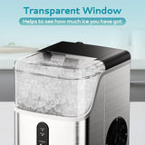 Desktop ice machine, pebble-style ice machine with 35 pounds/24-hour soft ice function, automatic cleaning sonic ice machine with ice scoop and ice box, granular ice machine (in stainless steel) suitable for home/kitchen/office