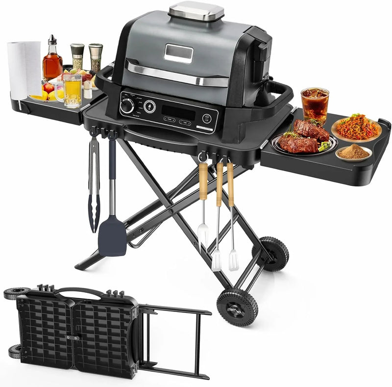 Outdoor Grill Table Cart 57"x24"x35", Outdoor Kitchen Island with Storage & Large Tabletop for Griddle, Pizza Oven, Ninja Woodfire Grill, BBQ Station, Dining Cart, Rolling BBQ Table O7443