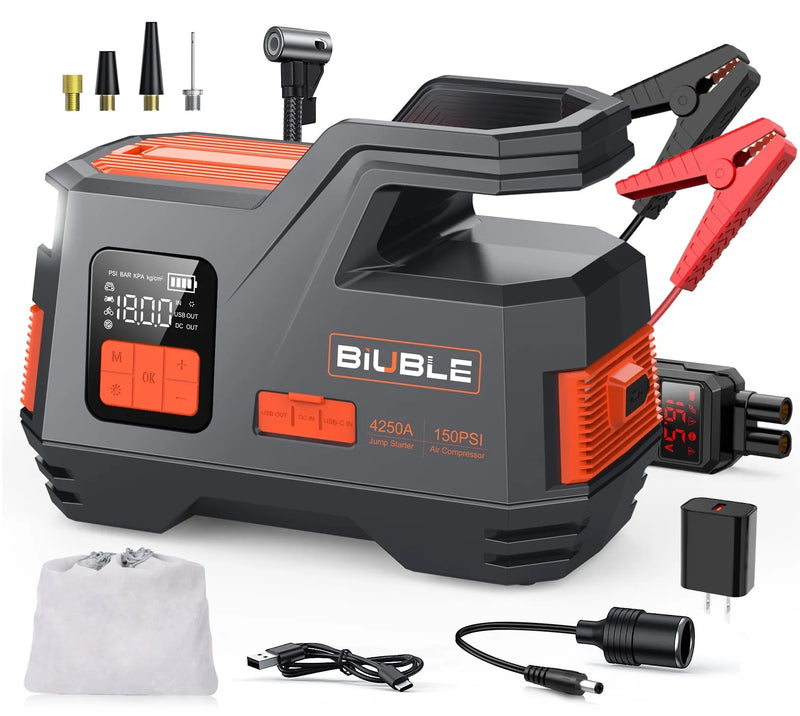 Car Jump Starter with Air Compressor, 4500A Peak 26800mAh 12V Auto with 150PSI Tire Inflator（up to All Gas or 10.0L Diesel Engine） T4535