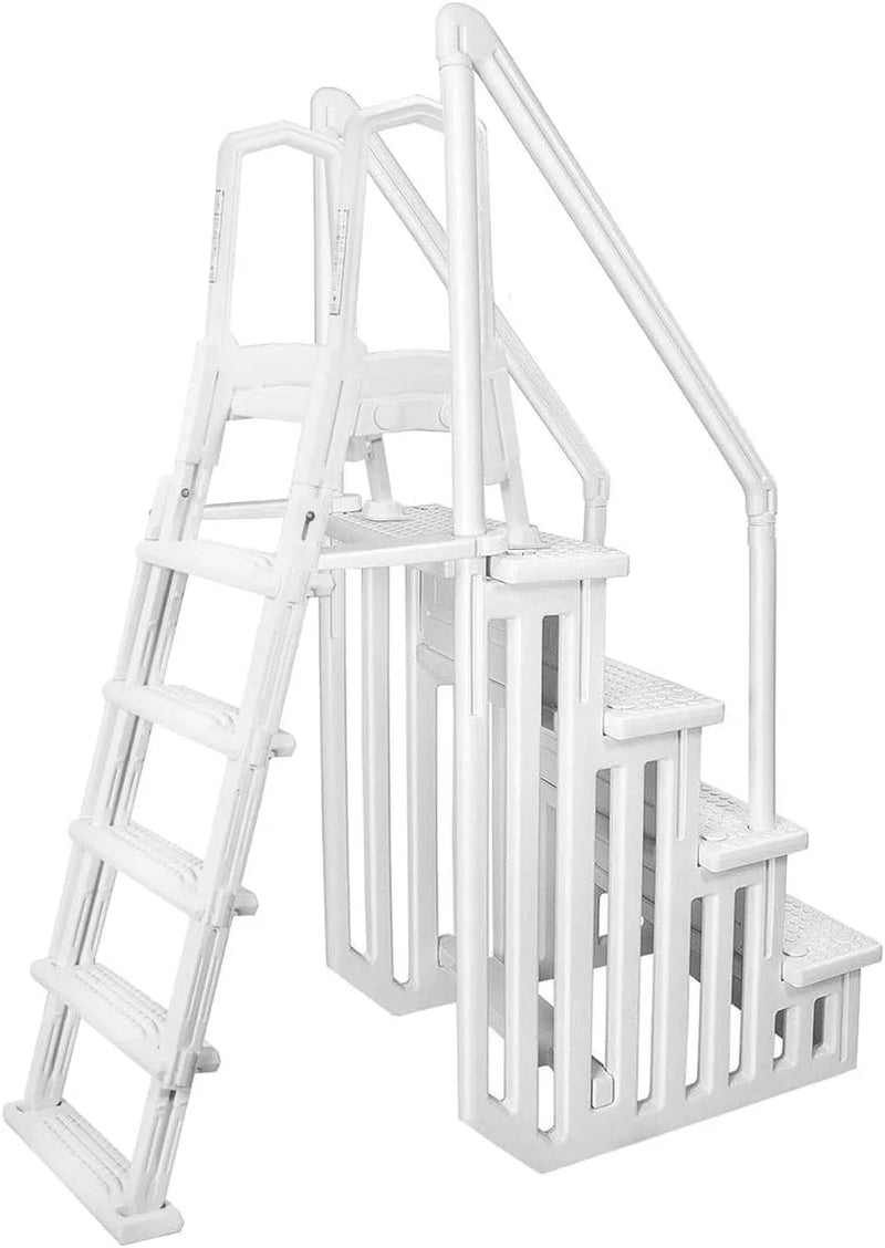 Deluxe Above-Ground Pool Ladder A-Frame Swimming Non-Sliip Step Ladder, White Q6561
