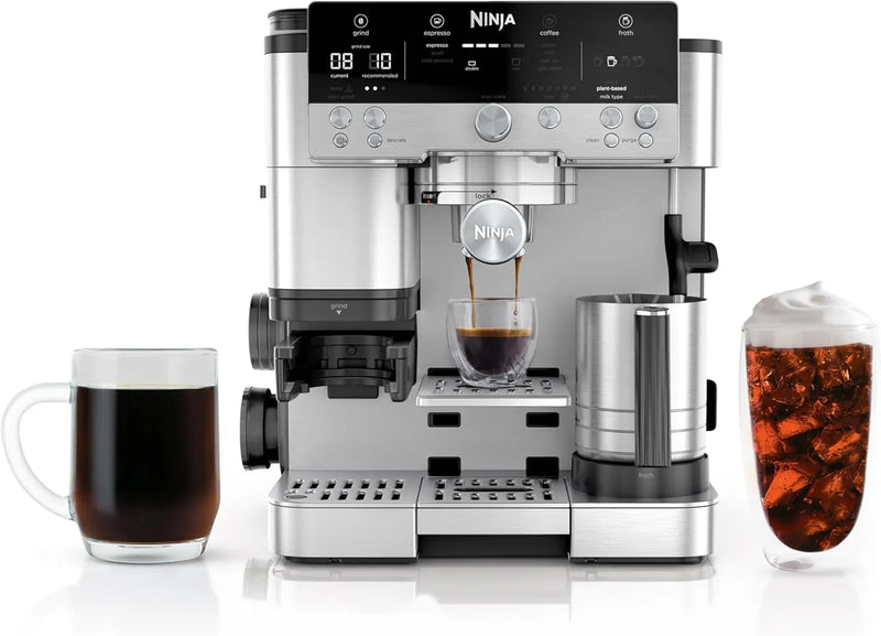 Italian coffee machine, drip coffee machine, rapid cold brew coffee machine, integrated grinder, hand-free milk frother, equipped with a strike plate, water filter, cleaning sheet, descaling agent X9880