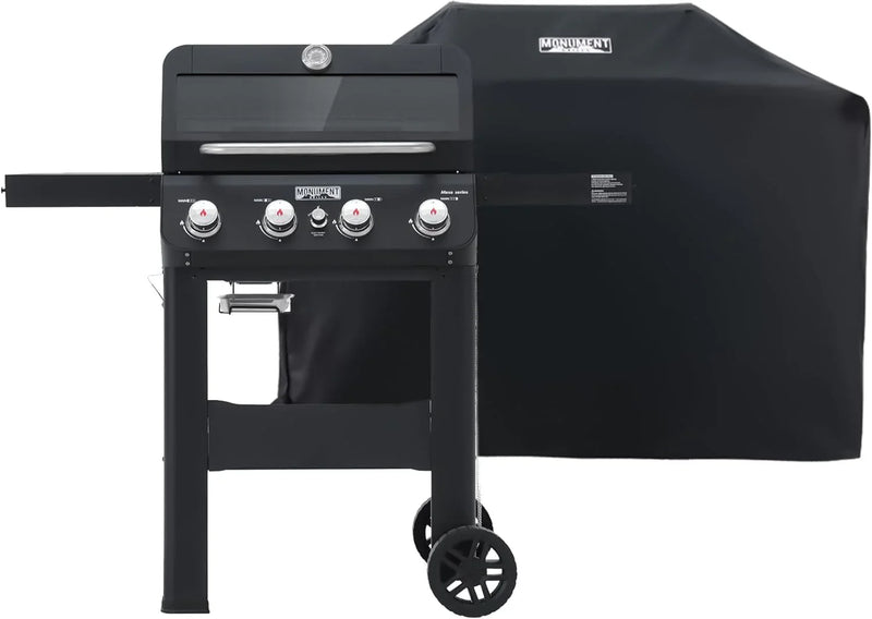 Grills 4-Burner Liquid Propane Gas Grill, Silver Stainless Steel Grill Outdoor Patio Garden Barbecue Grill with Clearview Lid and One Foldable Shelf, Mesa400MF T3804