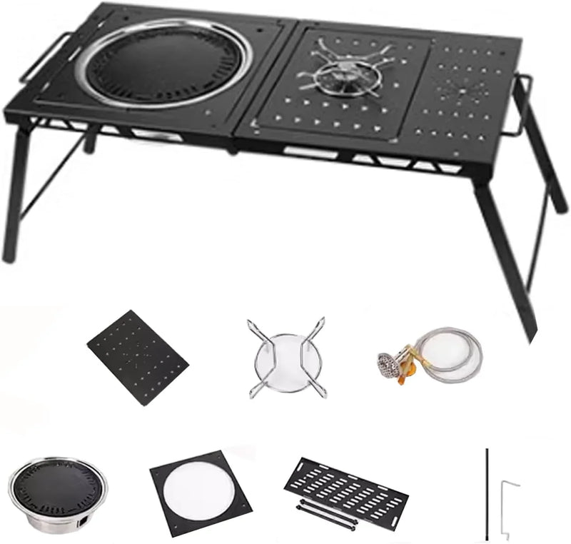 Folding Grill Table Metal Portable, Good Load-Bearing Capacity Items Can Be Hung on The Edge, Portable Camping Table, for Outdoor Picnic, BBQ, Cooking I3447