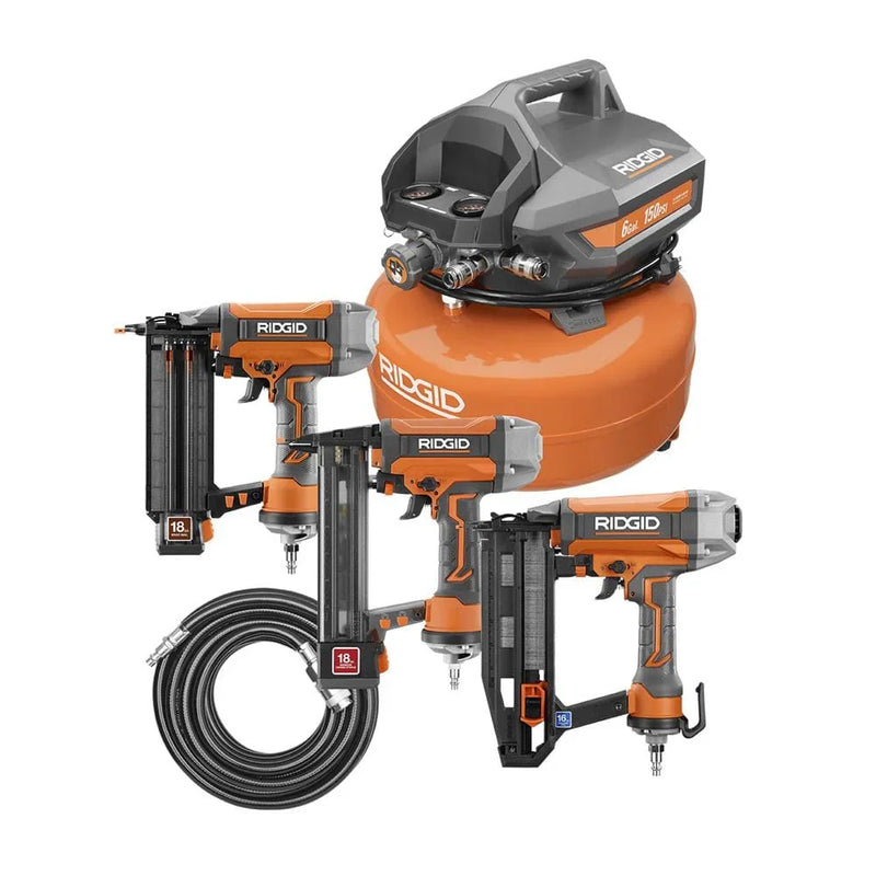 6 Gal. Portable Electric Pancake Air Compressor w/ 18GA Brad Nailer, 16GA Straight Finish Nailer, & 18GA Finish Stapler R69603FK K2019