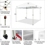 10x10 Pop Up Canopy - Beach Tent with One Push Setup - Easy Outdoor Sun Shade for Events, Parties, Camping - Gazebo with STO-N-Go Cover Bag, Silver Coated Top, White