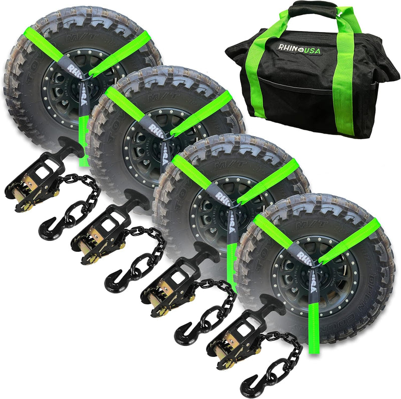 Car Tie Down Straps for Trailers with Flat Hooks (4-Pack) - 2 Inch x 8 Feet (10,000lb Break Strength) - Heavy Duty T-Handle Car Lasso Tire Straps for Trailer & UTV - Black Z9879
