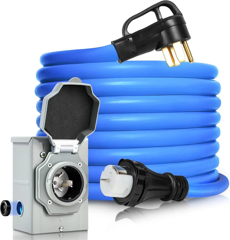 50 Amp Generator Cord and Pre-Drilled Power Inlet Box, Generator Cords 50FT, 50 Amp 125V/250V Generator Power Cord, NEMA 14-50P / SS2-50R Twist Lock Connector D4374