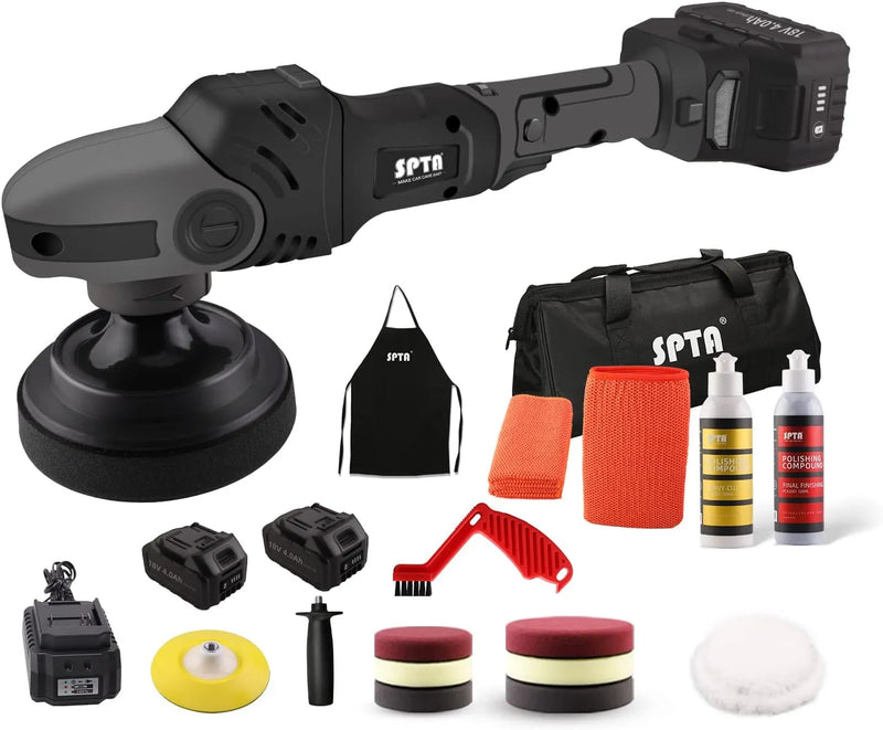 Buffer Polisher, 18V Cordless Rotary Polisher, 4Inch & 5Inch Car Polisher with 7 Variable Speed 2Pcs 4.0Ah Battery, 2 Backing Plate, 6 Polishing Pads, 2 Wool Pads for Car Polishing and Waxing N8594