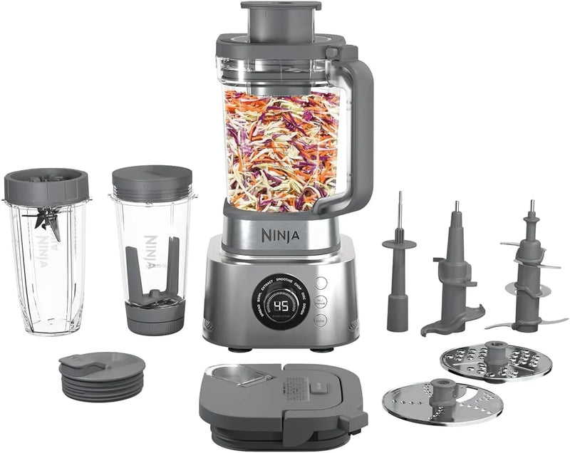 Blender and food processor combination set, powerful blender system, suitable for making smoothies, bowl foods, spreads and milkshakes, with 6 functions, 72-ounce water jug, portable cup, silver color, SS401 model. C3967