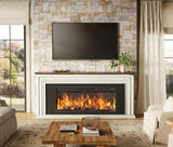 75-inch wall-mounted TV cabinet, rustic modern entertainment center with fireplace, 70-inch media cabinet with 3 drawers, featuring a recessed design, suitable for the living room, black version