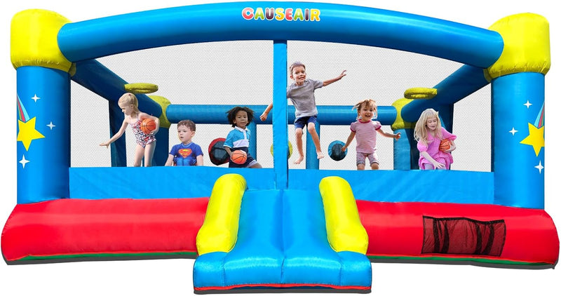 Big Inflatable Bounce House for Party Fun,15ft x 14.8ft,Double Basketball Hoop,Throw Ball Game,Reinforced PVC Bounce Floor,Jumping Bouncy Castle Holds 6 Kids O2280