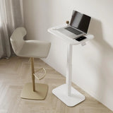 Adjustable height side table, a versatile decorative item suitable for both home and office settings. It features precise engineering for effortless height adjustment, ensuring excellent stability (white base and carbon fiber tabletop)