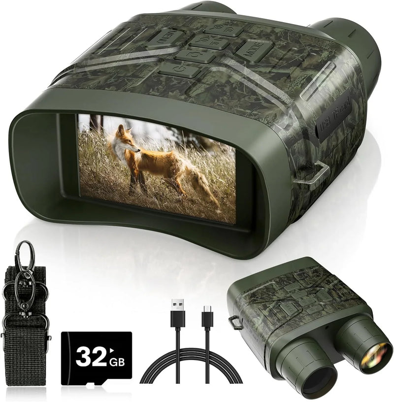 Night Vision Goggles - 4K Night Vision Binoculars with 5000mAh Rechargeable Battery, 32GB TF Card can Save Photo and Video, 3'' HD Screen for Camping & Security, Black O795