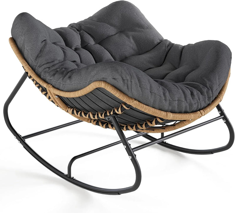 Outdoor swaying egg chair, indoor Papasan chair, rattan rocking chair, modern royal-style bedroom, living room, porch, garden, lawn chair - blue version S5588