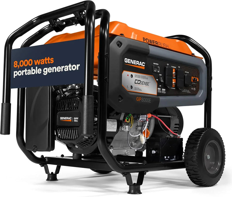 8,000-Watt Gas-Powered Portable Generator - Electric Start with COsense - PowerRush Advanced Technology - Reliable Power for Emergencies, Recreation, Home - 49 State Compliant - Orange/Black P6298