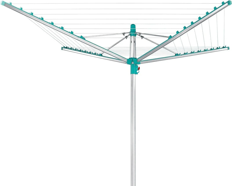 Simple drying machine, extendable by 50 meters to maintain cleanliness, made of fully rust-free aluminum material, with a shaft diameter of 3.28 meters and a maximum length of 2.03 meters. It has a pull-out rotating clothes drying rack, emerald green L987