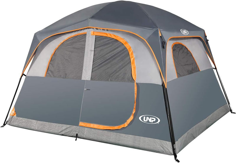 A 6-person waterproof and windproof portable family camping tent, with a double-layer structure, equipped with 1 mesh door and 5 large mesh windows - height of 10 feet × 9 feet × 78 inches (unit: inches) T3925