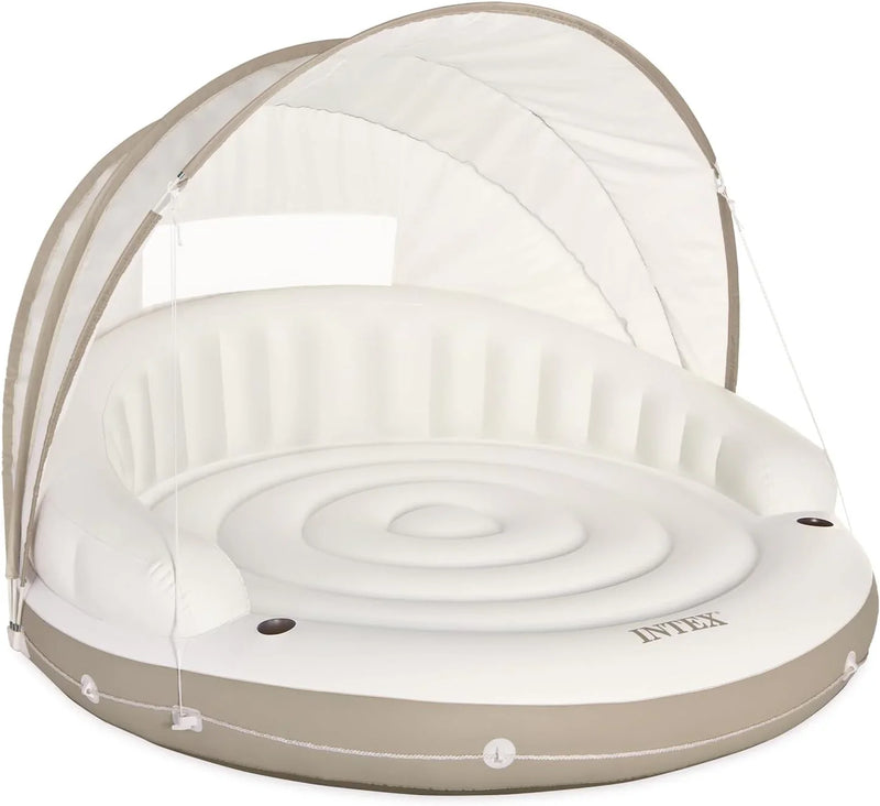 Canopy Island Inflatable Pool Float: Comfortable Lounge Surface – Built-in Cup Holders – Detachable Sunshade – 440lb Max Weight Capacity – 78.5" x 59" E4111