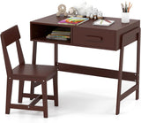 Kids Desk and Chair Set, Wooden Children School Study Table and Chair w/Storage Drawer & Hutch, Student Writing Desk Computer Workstation for Bedroom, Gift for 3 Years Old (White)