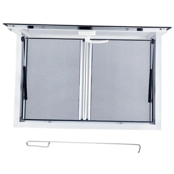 Concession Window 36W x 36H Aluminum Alloy Food Truck Service Window with Sliding Screens & Awning Door, Hydraulic Lift, Locking Mechanism, Versatile for Catering D6601