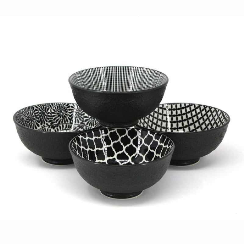 Black & White Patterned Bowls Set, 12-cm, 4-pc W5681