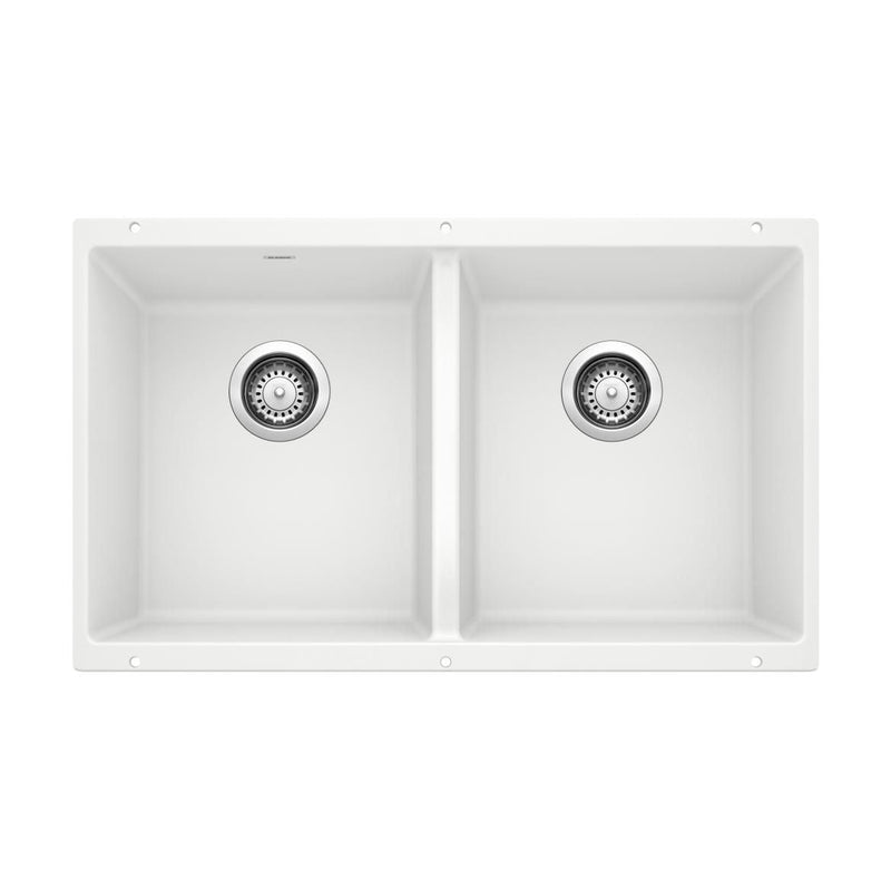 Precis 29-in 50/50 Double Bowl Undermount Kitchen Sink, White O6109