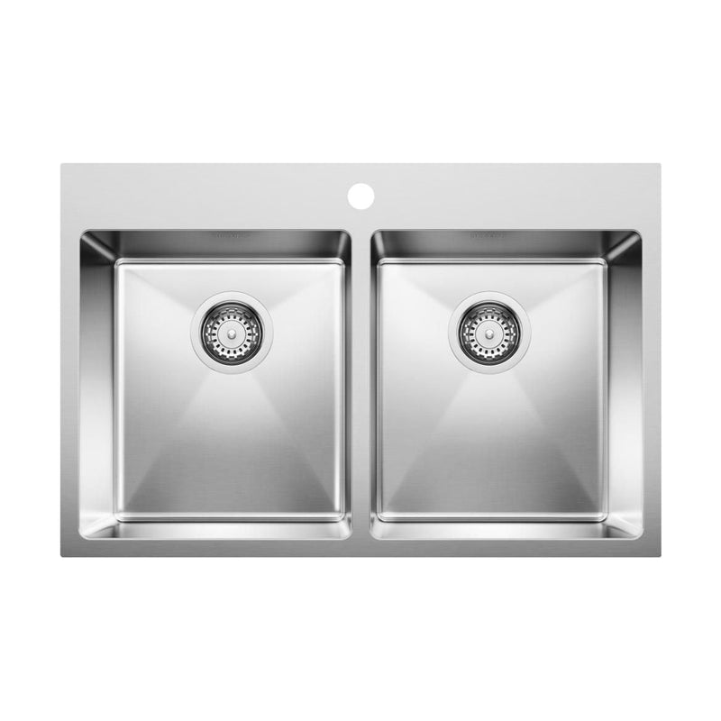 Quatrus R15 31-in 50/50 Double Bowl Dual Mount Stainless Steel Kitchen Sink H9310