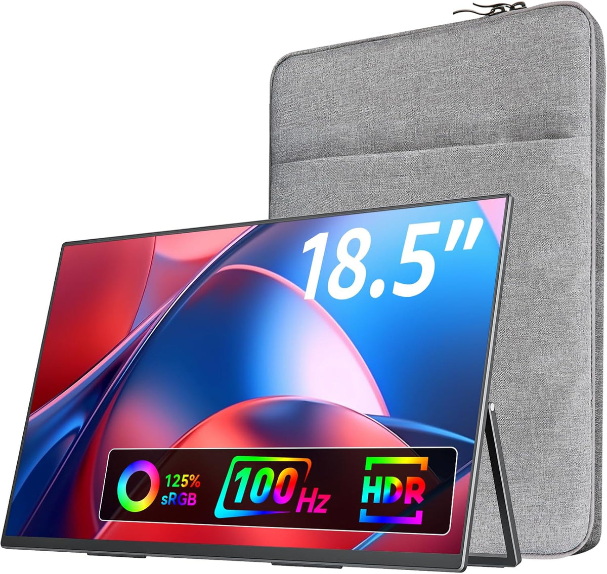 Large Portable Monitor-18.5 Inch Computer Gaming Display 100Hz 125% sRGB FHD 1080P USB-C HDMI IPS Screen for Laptop Mac Surface PC PS4/PS5 Xbox Built-in Kickstand, Speakers, VESA Mountable