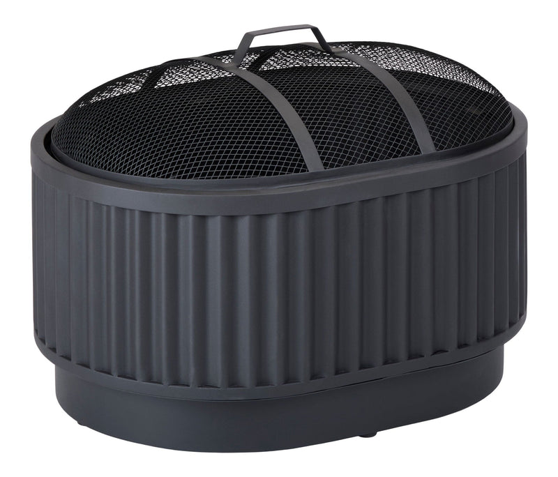 CANVAS Barbeau Oval Outdoor Fluted Wood Firepit, 28-in, Black R305