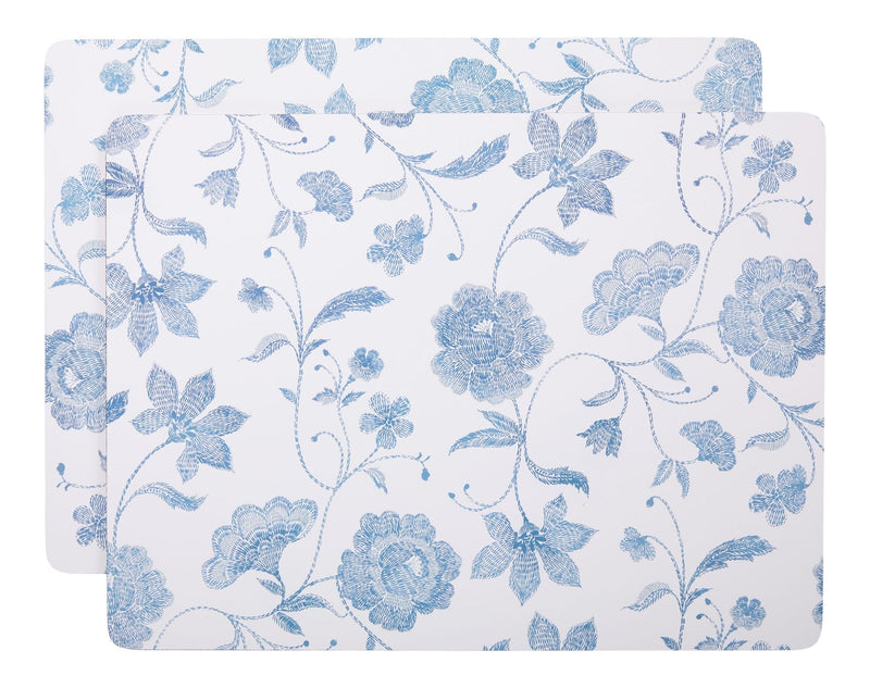CANVAS Blue Floral Rectangle Cork Placemat Set, Multi-Coloured, 11-in x 15-in, 2-pk R781