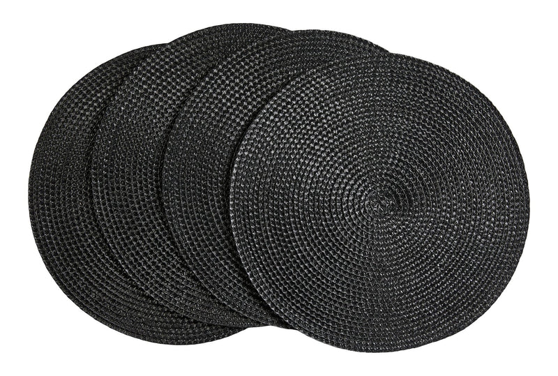 CANVAS Braided Round Placemats, Black, 15-in Diameter, 4-pk D8292