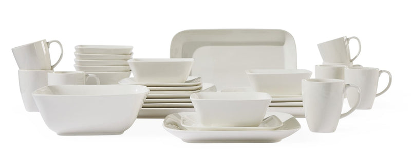 CANVAS Cornerbrook Square Stoneware Dinnerware Set with Serveware, Serves 8, 34-pc, Warm White N1378